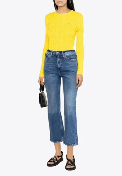 Ralph Lauren Cable Knit Pony Sweater In Yellow