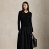 Ralph Lauren Cable-knit Poplin Dress In Black