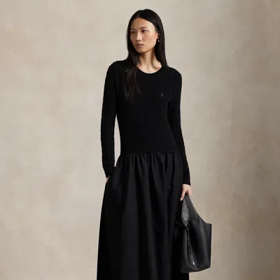 Ralph Lauren Cable-knit Poplin Dress In Black