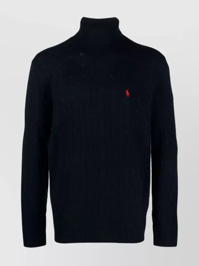 Ralph Lauren Cable Knit Roll Neck Sweater In Blue
