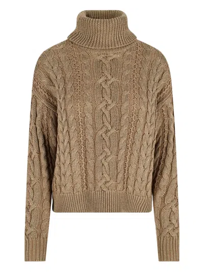Ralph Lauren Cable-knit Roll-neck Sweater In Brown