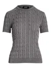 Ralph Lauren Cable Knit Short-sleeve Sweater In Gray
