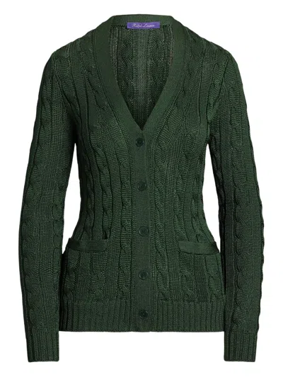 Ralph Lauren Silk Cable-knit Cardigan In Green