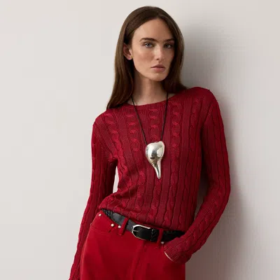 Ralph Lauren Cable-knit Silk Crewneck Sweater In Red