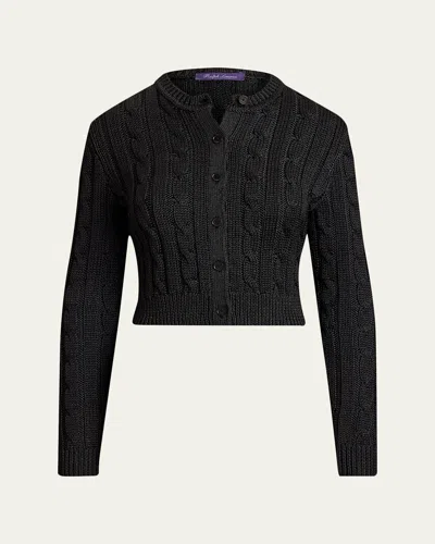 Ralph Lauren Cable Knit Silk Crop Cardigan In Black