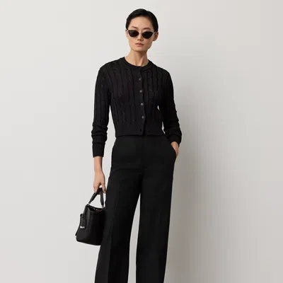 Ralph Lauren Cable-knit Silk Cropped Cardigan In Black
