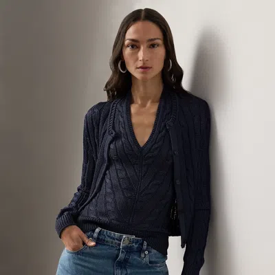 Ralph Lauren Cable-knit Silk Cropped Cardigan In Blue