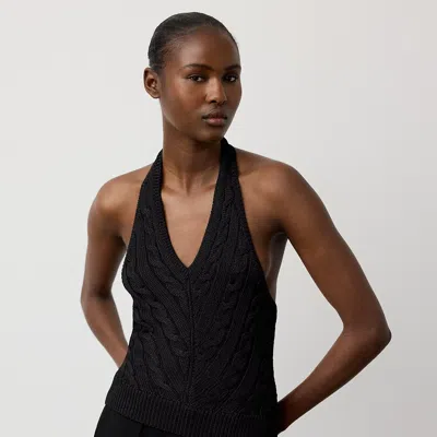 Ralph Lauren Cable-knit Silk Halter Sweater In Black