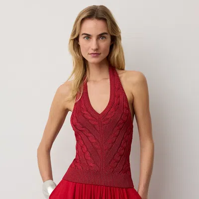 Ralph Lauren Cable-knit Silk Halter Sweater In Red