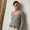 Ralph Lauren Cable-knit Silk V-neck Sweater In Gray