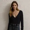 Polo Ralph Lauren Cable-knit Silk V-neck Sweater In Black