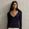 Polo Ralph Lauren Cable-knit Silk V-neck Sweater In Lux Navy