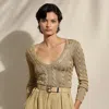 Polo Ralph Lauren Cable-knit Silk V-neck Sweater In Lux Tan