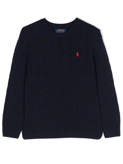 Ralph Lauren Kids' Cable Knit Sweater In Wool Blend In Black