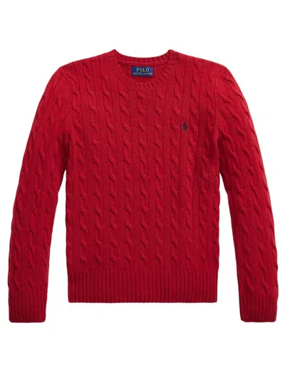 Ralph Lauren Kids' Cable Knit Sweater In Wool Blend In Red