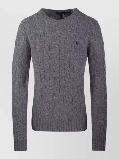 Ralph Lauren Cable Knit Sweater Long Sleeves Round Neck In Gray