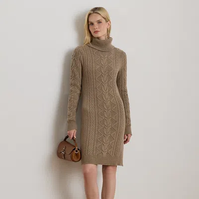 Ralph Lauren Cable-knit Turtleneck Sweater Dress In Brown