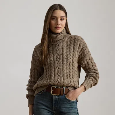 Ralph Lauren Cable-knit Turtleneck Sweater In Brown