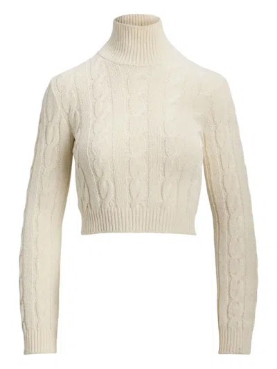 Ralph Lauren Silk-blend Cropped Turtleneck Sweater In White