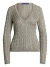 Ralph Lauren Cable-knit V-neck Sweater In Green