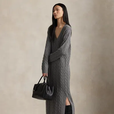 Ralph Lauren Cable-knit V-neck Sweater Dress In Gray