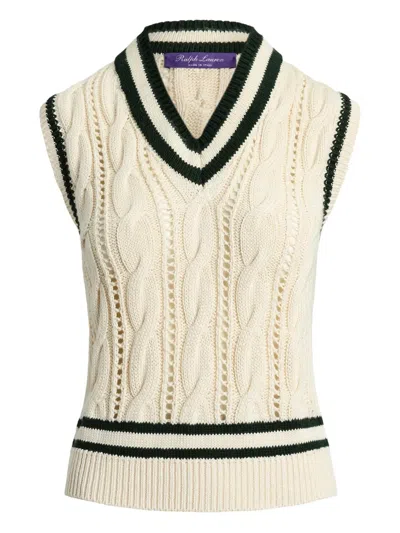 Ralph Lauren Cable-knit V-neck Vest In Neutral