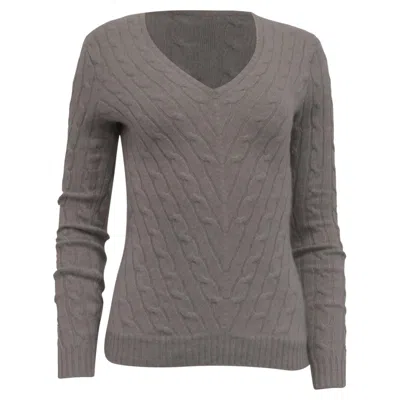Pre-owned Ralph Lauren Cable Knit V-neck Sweater In Light Gray Cashmere