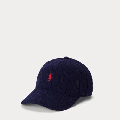 Ralph Lauren Cable-knit Wool-blend Ball Cap In Blue