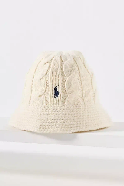 Ralph Lauren Cable Knit Wool Blend Bucket Hat In White