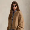 Ralph Lauren Cable-knit Wool-cashmere Bomber Jacket In Brown