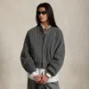 Ralph Lauren Cable-knit Wool-cashmere Bomber Jacket In Gray