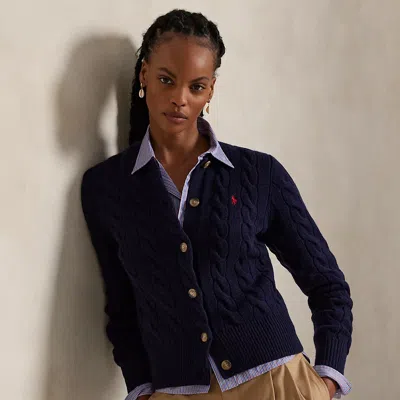 Ralph Lauren Cable-knit Wool-cashmere Cardigan In Blue