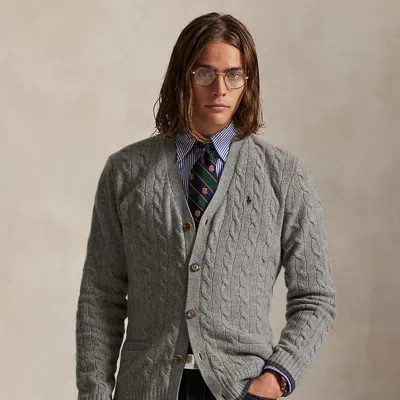 Ralph Lauren Cable-knit Wool-cashmere Cardigan In Gray