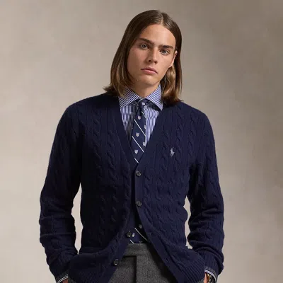 Polo Ralph Lauren Cable-knit Wool-cashmere Cardigan In Hunter Navy