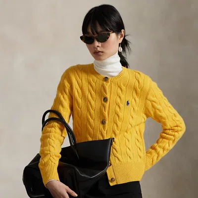 Ralph Lauren Cable-knit Wool-cashmere Cardigan In Yellow