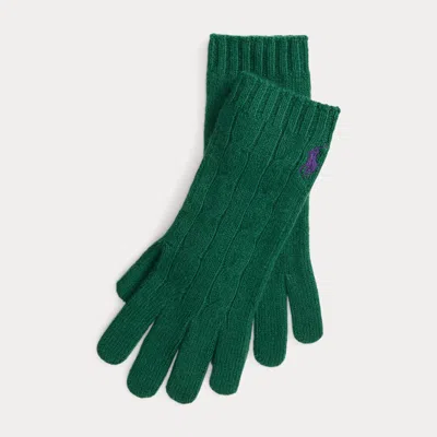 Ralph Lauren Cable-knit Wool-cashmere Gloves In Green