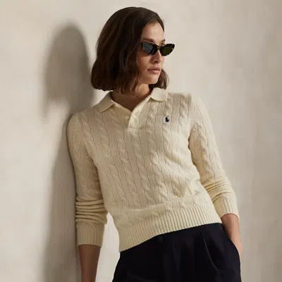 Ralph Lauren Cable-knit Wool-cashmere Polo Sweater In White
