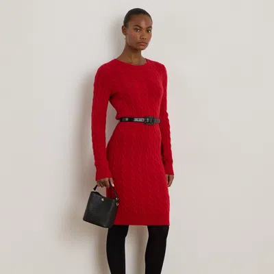 Ralph Lauren Cable-knit Wool-cashmere Sweater Dress In Red