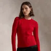 Polo Ralph Lauren Ralph Lauren Bright Hibiscus Cotton Cable-knit Crew Neck Sweater In Fall Red
