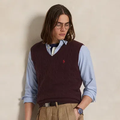 Ralph Lauren Cable-knit Wool-cashmere Sweater Vest In Burgundy