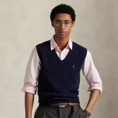 Ralph Lauren Cable-knit Wool-cashmere Sweater Vest In Blue