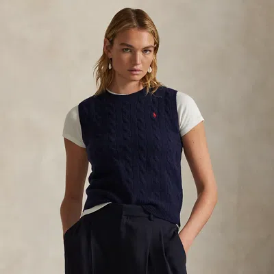 Ralph Lauren Cable-knit Wool-cashmere Sweater Vest In Blue