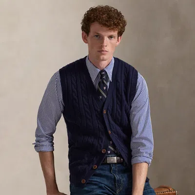 Ralph Lauren Cable-knit Wool-cashmere Sweater Vest In Blue