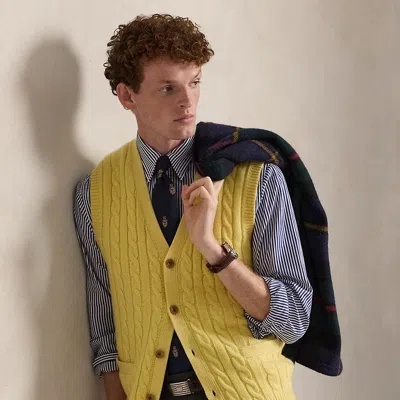 Ralph Lauren Cable-knit Wool-cashmere Sweater Vest In Yellow