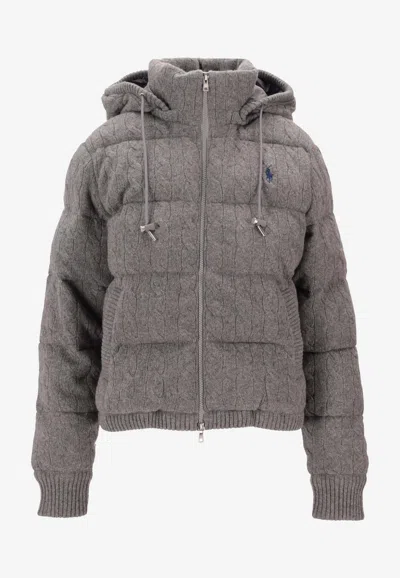Ralph Lauren Cable Knit Wool-cashmere Puffer Jacket In Black