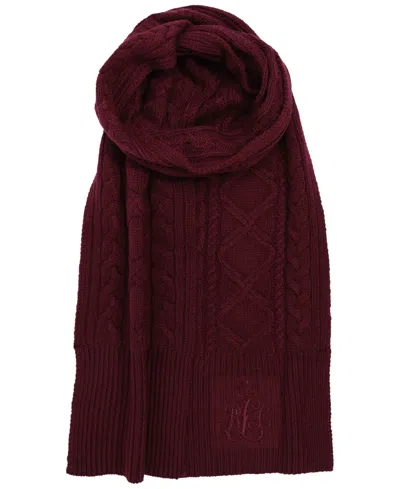 Ralph Lauren Cable Scarf With Direct Embroidery And Stones In Burgundy