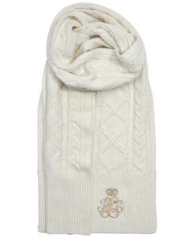 Ralph Lauren Cable Scarf With Direct Embroidery And Stones In White