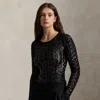 Ralph Lauren Cable-sequin Mesh Bodysuit In Black