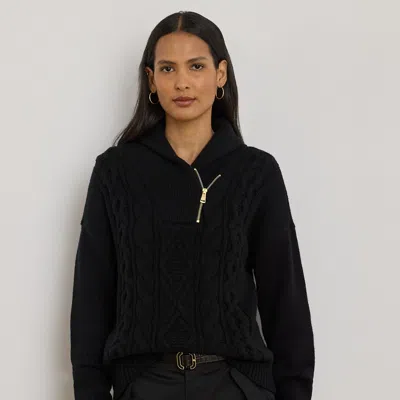 Ralph Lauren Cable Shawl-collar Quarter-zip Sweater In Black