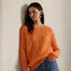 Ralph Lauren Cable Wool-cashmere Crewneck Sweater In Orange